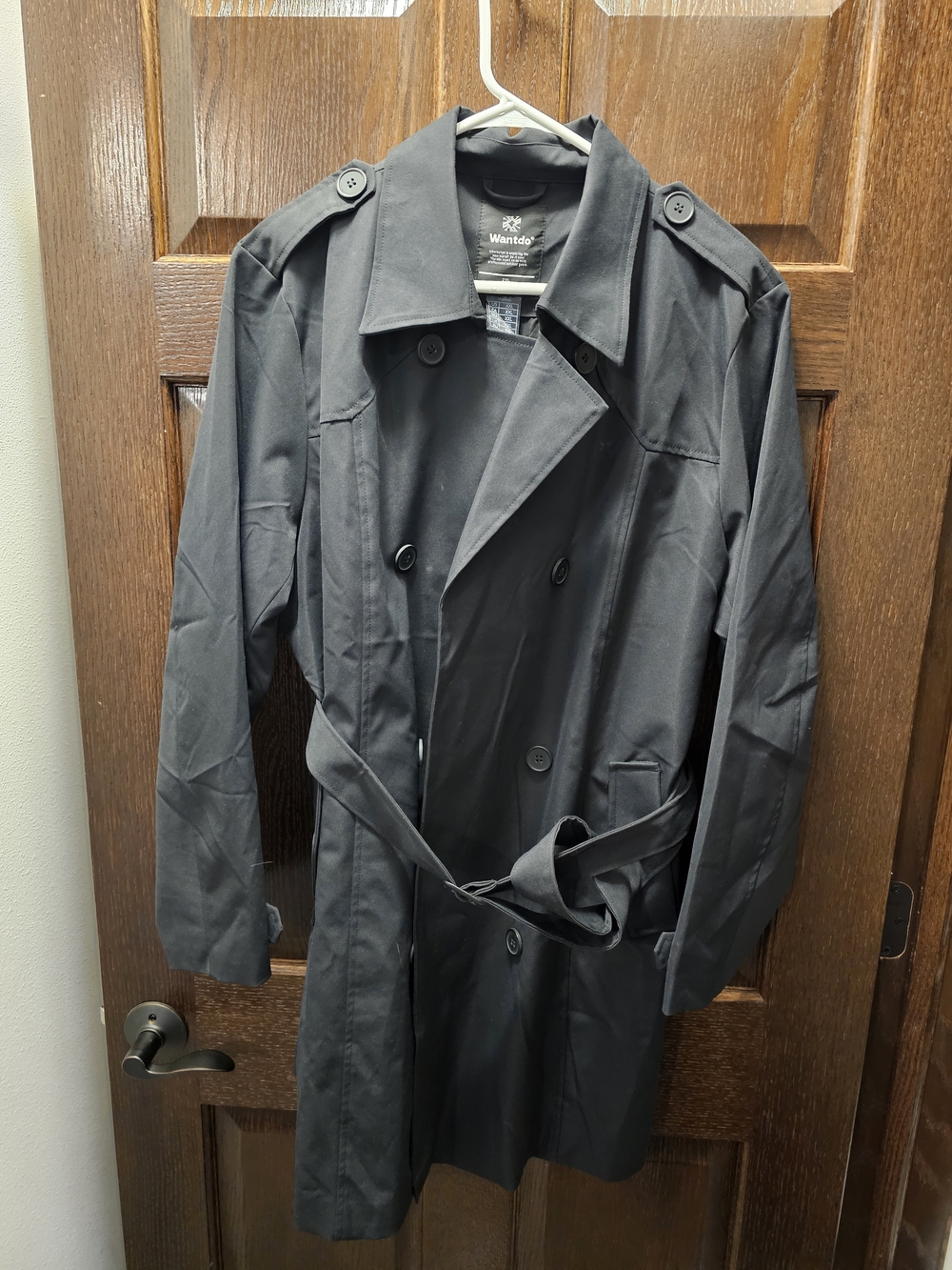 Women's Black Trench Coat with Belted Waist
